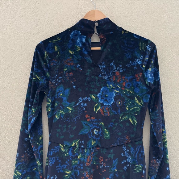 Maeve Constance Velvet Midi Dress Womens Small Blue Floral Party Holiday Boho - Picture 11 of 14